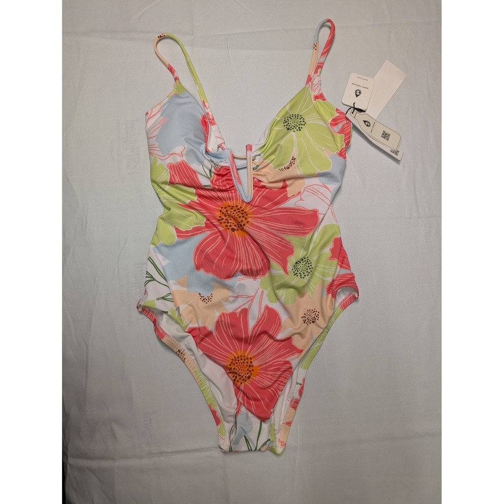 Sanctuary Floral One Piece Swimsuit NWT Women Small Cutout Front Recycled Fabric